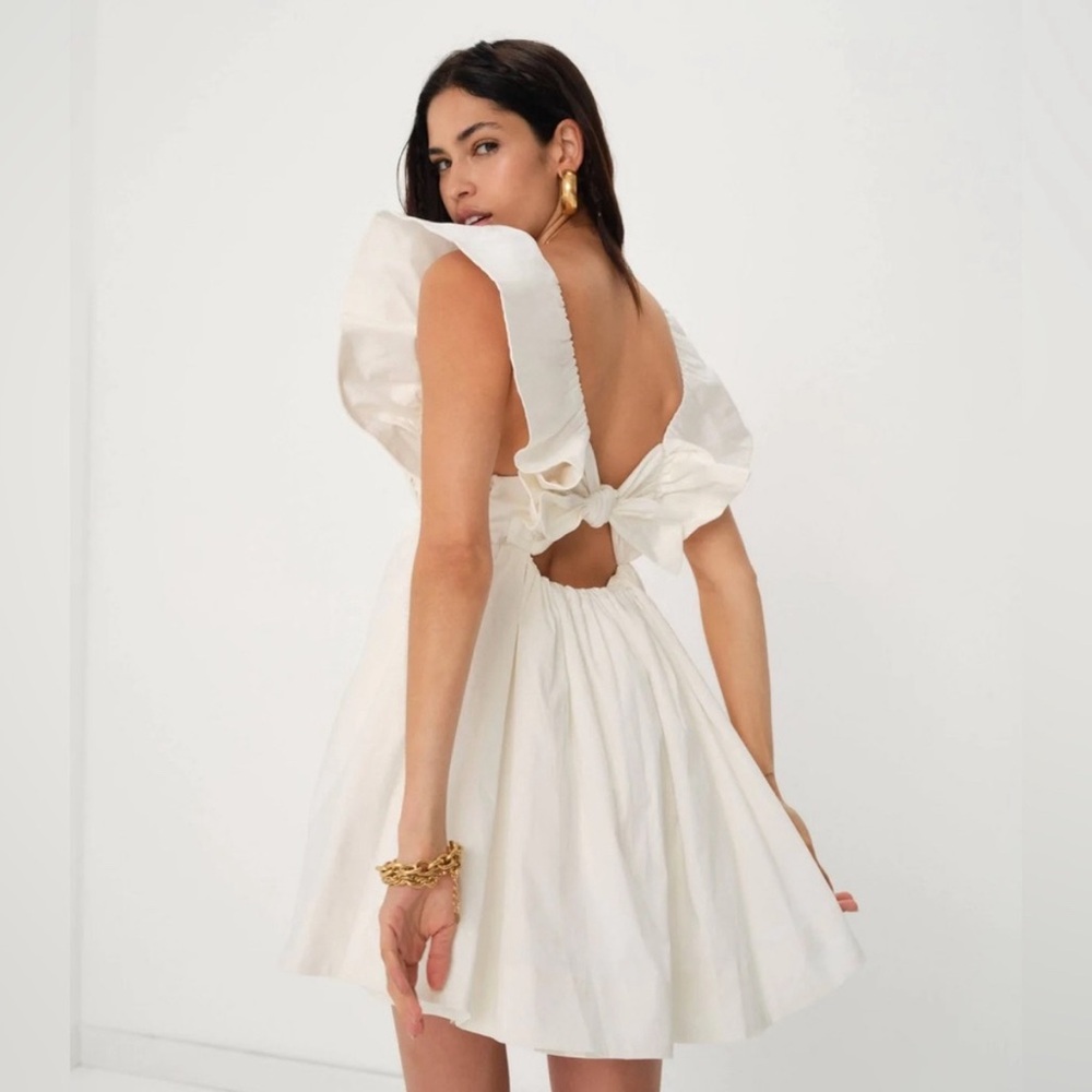 Ivory Backless Mini Dress with Statement Bow